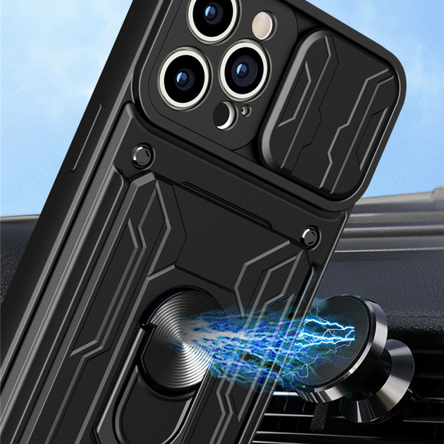 Etui pancerne Alogy Camshield Stand Ring Wallet z osłonką na aparat i miejscem na karty do Apple iPhone 14 Pro czarne