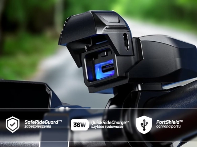 Ładowarka Motocyklowa Kewig USB-C 36W, Szybkie Ładowanie QC, Wodoodporna IP65 z Wyłącznikiem i Podświetleniem LED, Montaż na Kierownicy, do Telefonu, Kamerki, Interkomu – Czarna