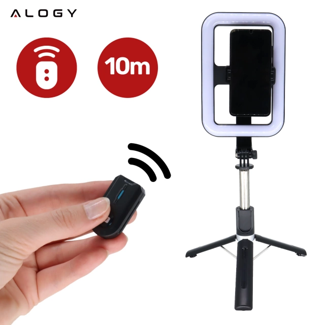 Kijek Selfie Stick Alogy GlowStick™ Pro Tripod Selfie z pilotem i lampą LED do zdjęć makijażu nagrywania filmików długi 132cm Czarny