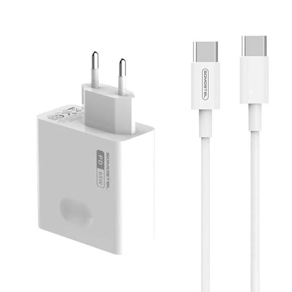 Ładowarka sieciowa 65W + kabel Typ-C do Typ-C Somostel Power Deliver Q15 PD Biały