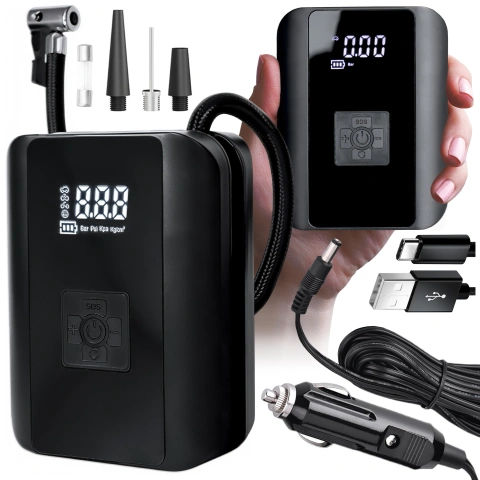 Elektrische Fahrradpumpe für Fahrräder, kabelloser Auto-Luftkompressor, tragbar mit Taschenlampe, 150 PSI Alogy Schwarz