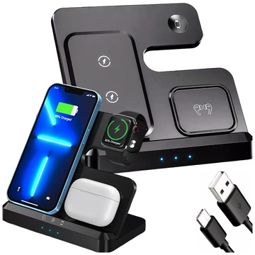 Kabelloses induktives Ladegerät Qi QC 3.0 3in1 Fast für Apple iPhone Airpods Watch Ladestation 15W schwarz