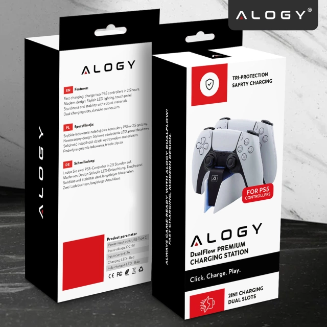Podwójna stacja dokująca ładująca do kontrolera Pada do PlayStation 5 PS5 do 2 Padów Alogy Biała
