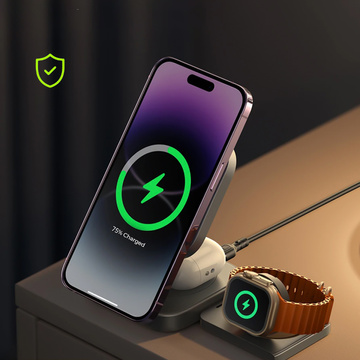 Qi Mag Safe 15W induktives Ladegerät für iPhone Apple Watch AirPods kabellose 3in1 Dockingstation schwarz