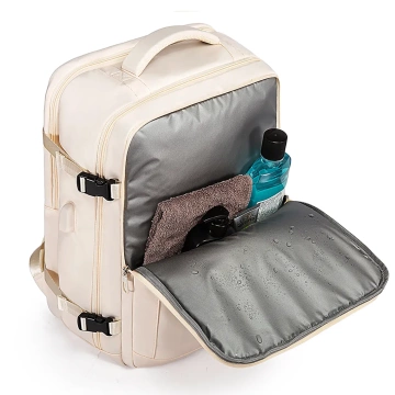 Wasserdichter Rucksack von Bange für Laptops bis 15,6 Zoll, ideal für Städtetrips, 46 x 31,5 x 20 cm, für Arbeit und Flugreisen, für Damen und Herren, mit USB-Anschluss, beige