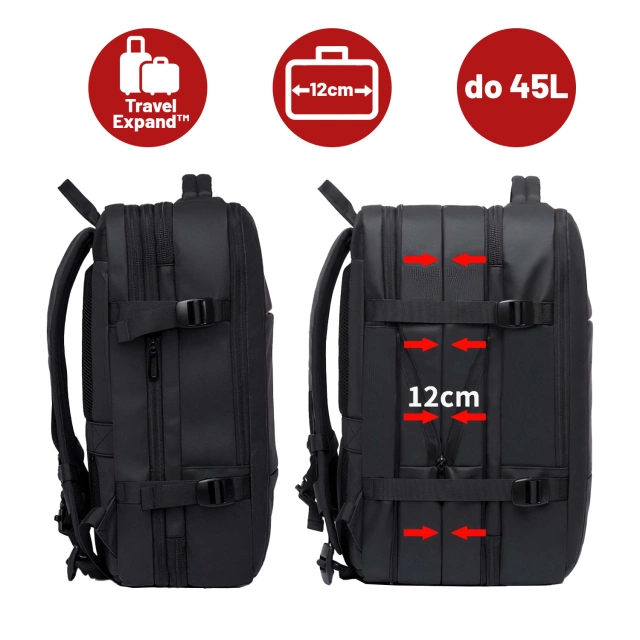 Plecak podróżny Bange BackPack biznesowy plecak rozszerzalny Torba pojemna do laptopa 17.3" z portem USB Czarny