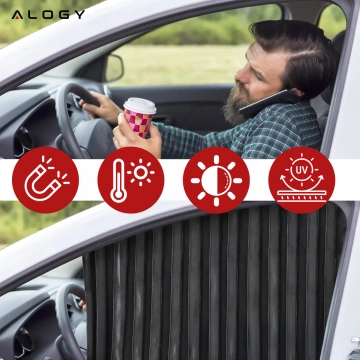 Osłona Magnetyczna kurtyna roleta na szyby przednie boczne do auta samochodu przeciwsłoneczna ochrona UV Czarna [2szt]