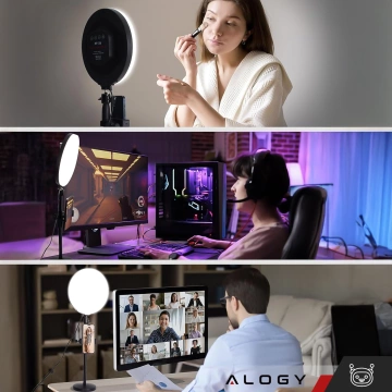 Lampa LED Full Ring 22cm Alogy Desk LED Lamp Bluetooth z możliwością zdalnego sterowania do nagrywania live Makeup zdjęć Czarna