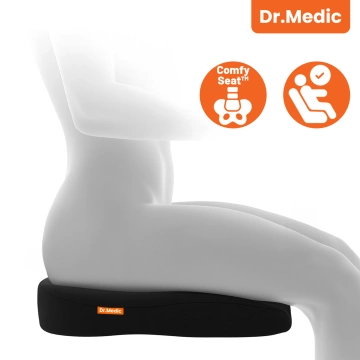 DR.MEDIC ComfySeat™ Ergonomisches Bürositzkissen mit Steißbeinstütze für Auto- und Bürostühle, Schwarz