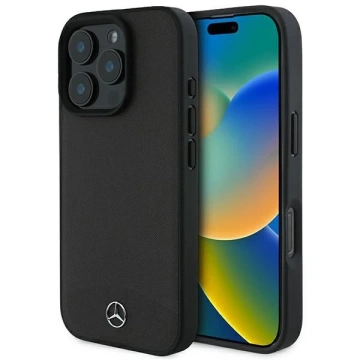 Mercedes-Etui für iPhone 16 Pro Max 6,9" Schwarzes MagSafe Hardcase Strukturiertes und glattes Leder