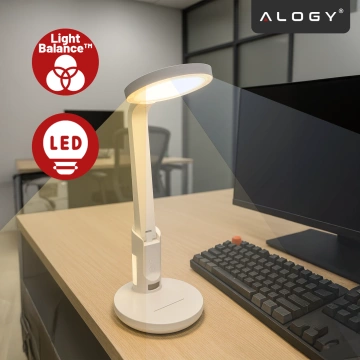 Lampka biurkowa nocna LED – akumulator 6000 mAh, regulacja światła i trybów, miejsce na telefon, stabilna, idealna do nauki i pracy – Alogy MultiStand™ Biała