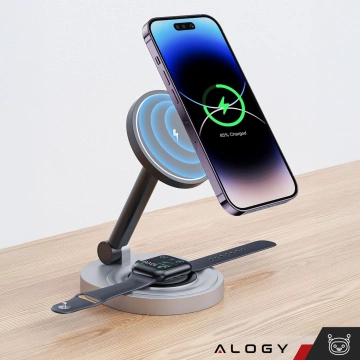 Ładowarka indukcyjna bezprzewodowa stacja Alogy 2w1 QI do Apple iPhone AirPods do MagSafe Czarna