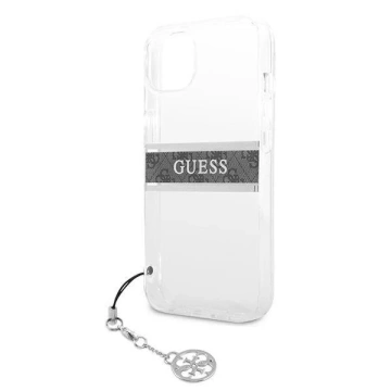 Guess GUHCP13SKB4GGR iPhone 13 mini 5,4" Transparentes Hardcase 4G Grey Strap Charm