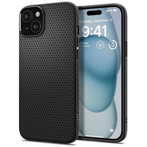 Hülle für iPhone 15 Plus Spigen Liquid Air Case, Gehäuse, schützende Rückseite, Mattschwarz