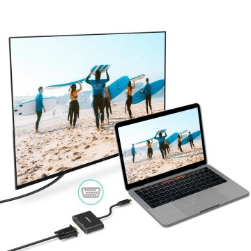 Choetech Adapter USB Typ C (männlich) auf HDMI (weiblich) 4K 60Hz / VGA (weiblich) FullHD 1080p 60Hz schwarz (HUB-M17)
