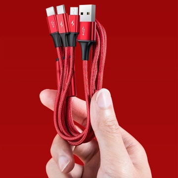 Baseus 3in1-Kabel mit USB-Anschlüssen - USB Typ C / Lightning / Micro-USB 1,2 m, 3,5 A rot (CAJS000009)