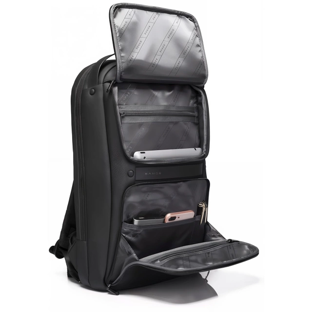 Plecak wodoodporny Bange torba na laptopa 15.6" akcesoria podróżny 48x30x12.5 cm do pracy szkoły samolotu męski damski USB i USB-C Czarny