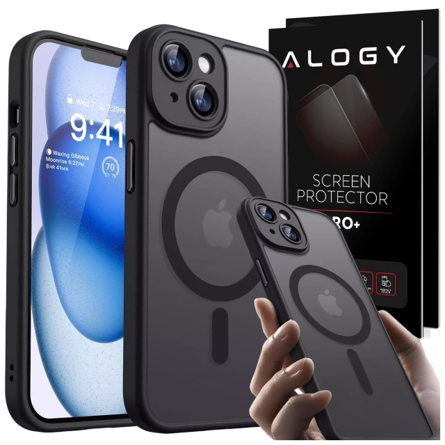 Etui do Apple iPhone 13 obudowa Alogy MagSafe Hybrid Matte Case pokrowiec matowy z ochroną obiektywu czarny + Szkło