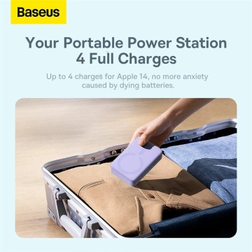 Baseus Magnetic Mini 20000 mAh 20W Powerbank – lila USB-C / USB-C-Kabel