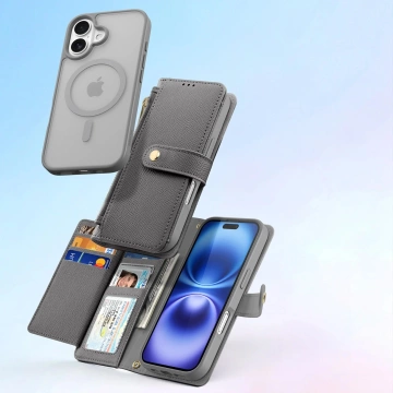 iPhone 16 MagSafe Lederhülle Dux Ducis Lawa Wallet – Grau