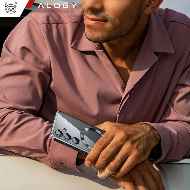 Etui do Samsung Galaxy S24+ Plus Mag Safe Glamour Case Ring obudowa ochrona aparatów Alogy Czarne przezroczyste + Szkło