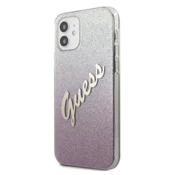 Guess GUHCP12SPCUGLSPI iPhone 12 mini 5,4" różowy/pink Hardcase Glitter Gradient Script