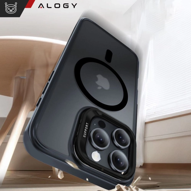 Etui hybrydowe ochronne do Apple iPhone 16 Pro Alogy KickStand Hybrid Case z podpórką do MagSafe Czarne + szkło hartowane