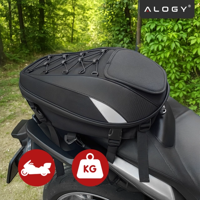 Plecak torba motocyklowa wodoodporna 40L – 5w1 – kufer, podsiodłowa, bagażnikowa, na kask, z pokrowcem, Nylon, torba miejska na motocykl – Alogy RoadMaster™ Czarna
