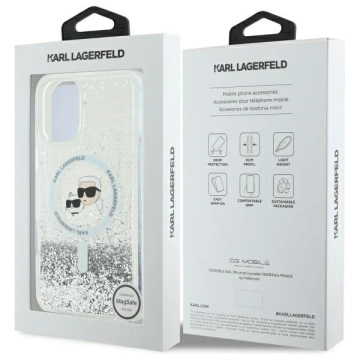 Etui Karl Lagerfeld für iPhone 16 6.1" Magsafe Hardcase Transparent Liquid Glitter Karl