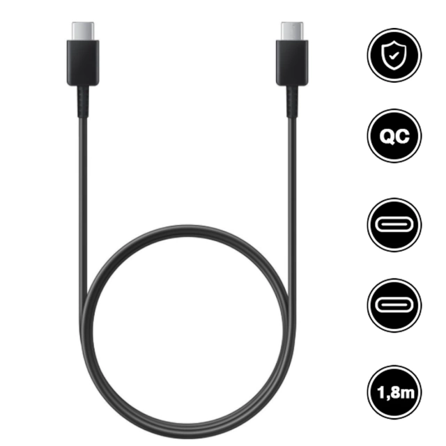 Oryginalny kabel Samsung USB-C do USB-C EP-DW767 do ładowania 1.8m 3A 25W / 45W Czarny