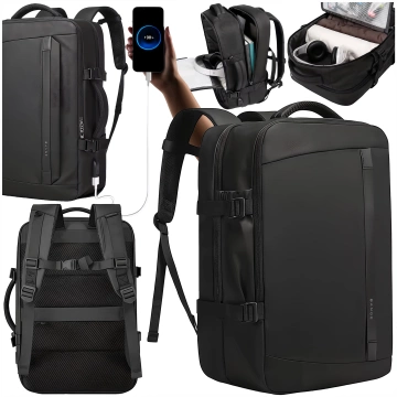 Bange wasserdichter Rucksack, Laptoptasche, 15,6 Zoll, Reisen, 47 x 31 x 20 cm, für Arbeit, Schule, Flugzeug, Herren, Damen, mit USB-Anschluss, Schwarz