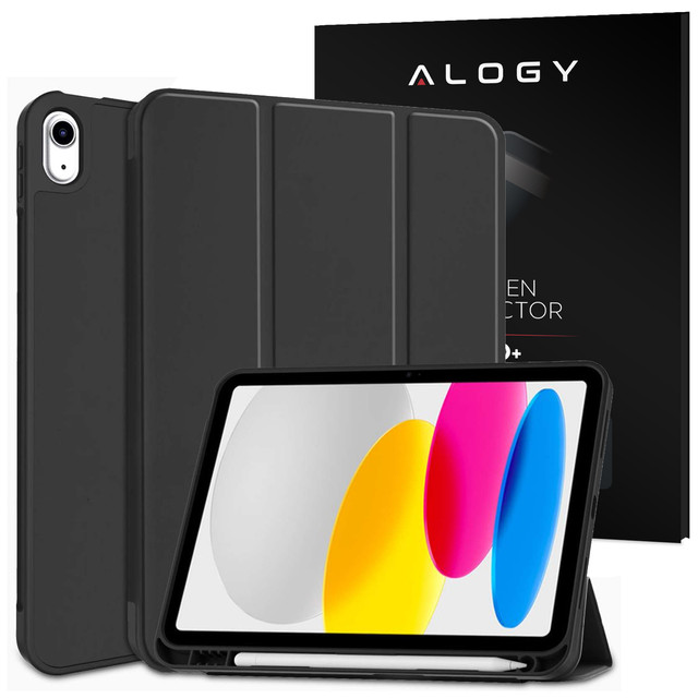 Alogy Book Cover Pencil Case Schutzhülle für Apple iPad 10gen 10.9 2022, schwarzes Glas