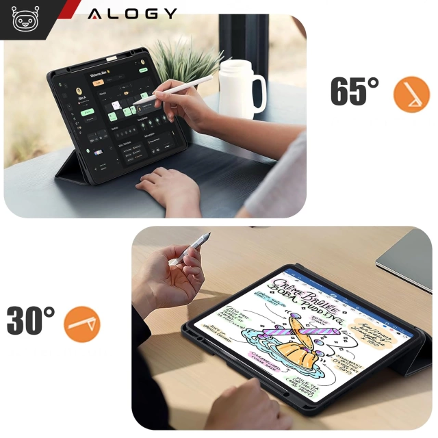 Etui ochronne z miejscem na rysik do Apple iPad Air 13" 2024/2025, iPad Pro 12.9" 2018-2022 Alogy Book Cover Case obudowa na tablet Czarne + Szkło