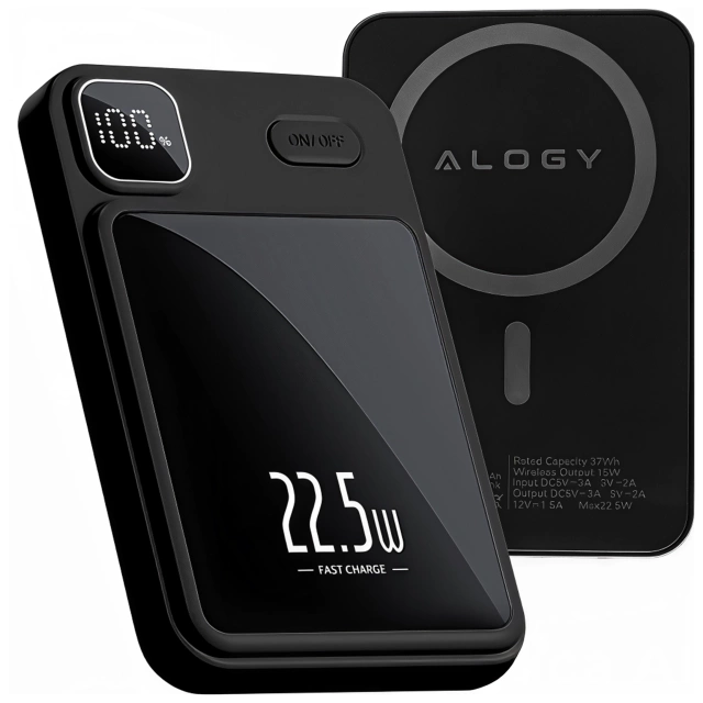 PowerBank Alogy MagCharge 22,5 W PD20W PowerDelivery Schnellladung 10000 mAh kabellos für MagSafe Black