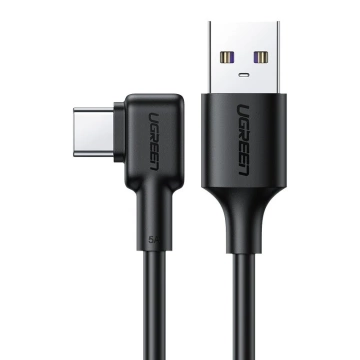 Kątowy kabel UGREEN przewód z bocznym wtykiem USB - USB Typ C  5 A Quick Charge 3.0 SCP FCP 2 m czarny (20104 US307)