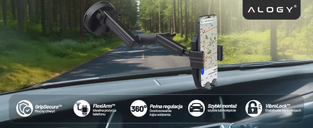 Uchwyt samochodowy na telefon 7.2" do tira busa ciężarówki koparki samochodu Długi 43cm na szybę kokpit Alogy Czarny