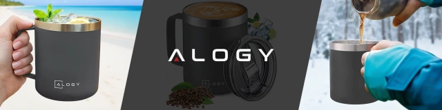 Kubek termiczny 420ml z uchwytem pokrywką na kawę herbatę stalowy zimne i ciepłe napoje Alogy Szary