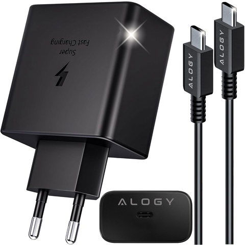 Ładowarka sieciowa USB-C typ C PD Premium szybka 45W 3A + Kabel Type-C 1M Alogy czarna