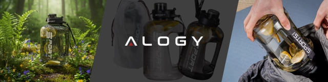 Duża Butelka Motywacyjna na Wodę 1.7L Bidon Sportowy z Miarką, Uchwytem i Pokrywką 2w1 (Dzióbek + Słomka), Wygodna i Szczelna, Alogy Sport 1700ml – Czarna