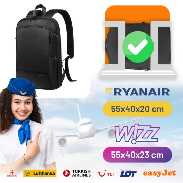 Bange Wasserdichter Rucksack für Laptops bis 15,6 Zoll, 43 x 31 x 7 cm, ideal für Stadt, Reisen, Arbeit und Flugreisen, für Damen und Herren, Schwarz