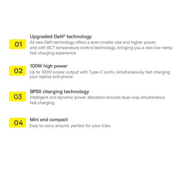 Baseus GaN5 Pro szybka uniwersalna ładowarka sieciowa GaN USB Typ C / USB 100W PD3.0, QC4.0+, AFC biały (CCGP090202)