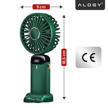 Wentylator Wiatrak Ręczny Bezprzewodowy, Przenośny i Biurkowy, z Uchwytem na Telefon, Ładowanie USB-C, Bateria 18650, Alogy CoolBreeze™ – Zielony