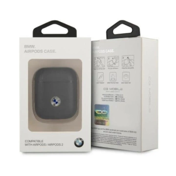 BMW Kopfhörer Schutzhülle für AirPods Cover schwarz/schwarz Geniune Leather Silver Logo