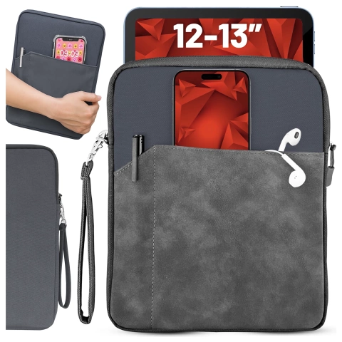 Torba Wsuwka Uniwersalna na tablet laptop 12–13" z Smyczką i Kieszonką, Ochronna, Wodoodporna, Miękkie Wnętrze Alogy SleeveBag™ – Etui do MacBook, iPad, Samsung, Lenovo, Xiaomi, Szary