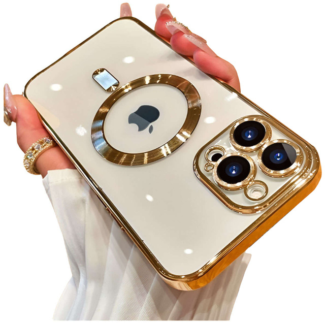Etui MagSafe Case do Apple iPhone 14 Pro Max Alogy Glamour Luxury Ring obudowa Złote przezroczyste + Szkło