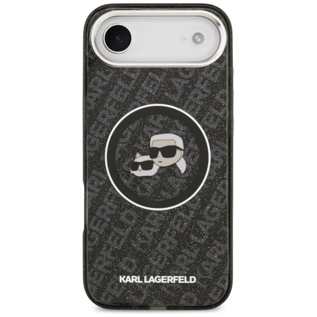 Etui Ochronne do iPhone Air Karl Lagerfeld IML Glitter K&C Heads MagSafe Czarny