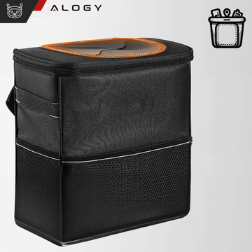Samochodowy kosz na śmieci Organizer mini śmietnik na zagłówek fotel auta do samochodu czarny 8l torba termiczna Alogy