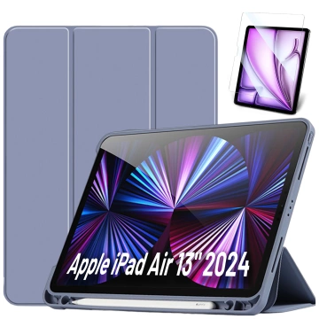 Etui ochronne z rysikiem do Apple iPad Air 13" 2024/2025, iPad Pro 12.9" 2018-2022 obudowa na tablet Fioletowe + Szkło