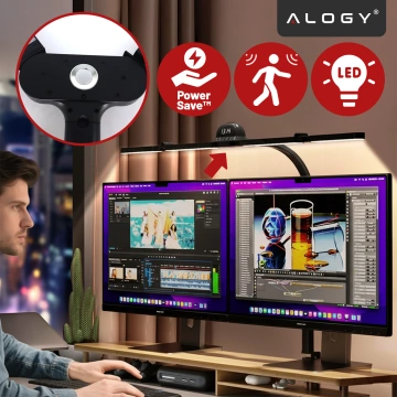 Lampa Biurkowa LED RGB do Monitora ze Składaną Konstrukcją, Regulowaną Jasnością i Pełnym Spektrum Światła, z Mocowaniem do Blatu, Ochrona Oczu, Alogy VisionBar™ – Czarna