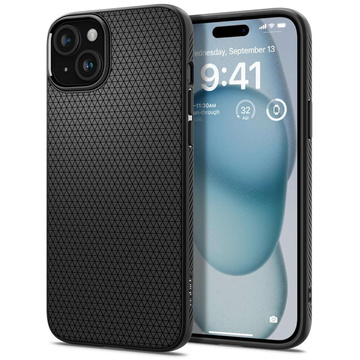 Hülle für iPhone 15 Plus Spigen Liquid Air Case, Gehäuse, schützende Rückseite, mattschwarzes Glas
